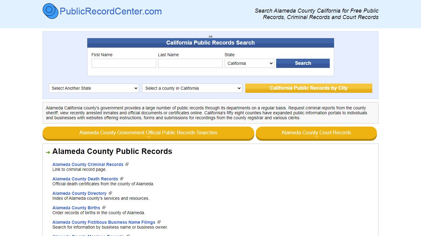 Alameda County California Free Public Records - Court ...